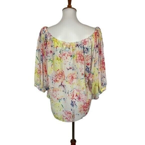 Cabi Watercolor Floral Print Off Shoulder Blouse Medium Boho Spring Summer Top - Picture 3 of 5